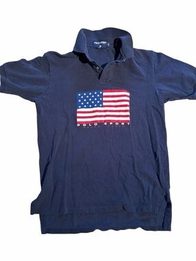 Vintage Polo Sport Ralph Lauren Navy Flag Polo Shirt M